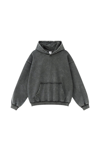 410GSM Distressed Sleeve Pockets Washed Hoodie