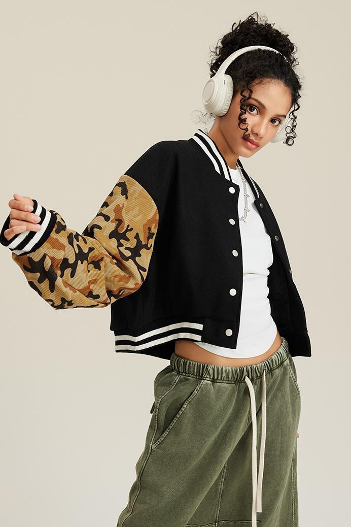 Camo Sleeve Baseball Jacket