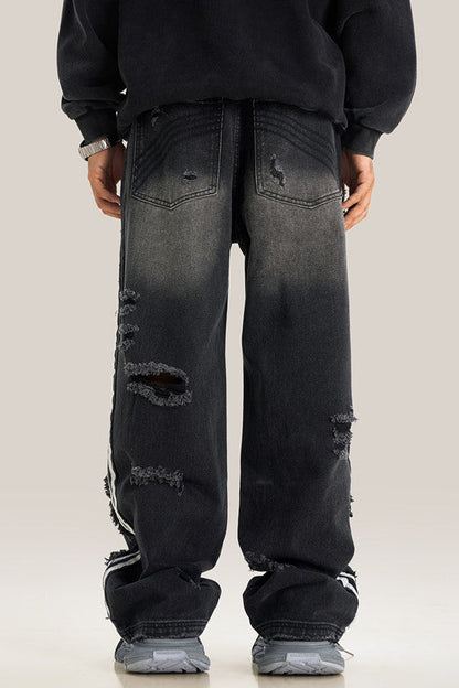 405GSM Distressed Stripe Washed Jeans
