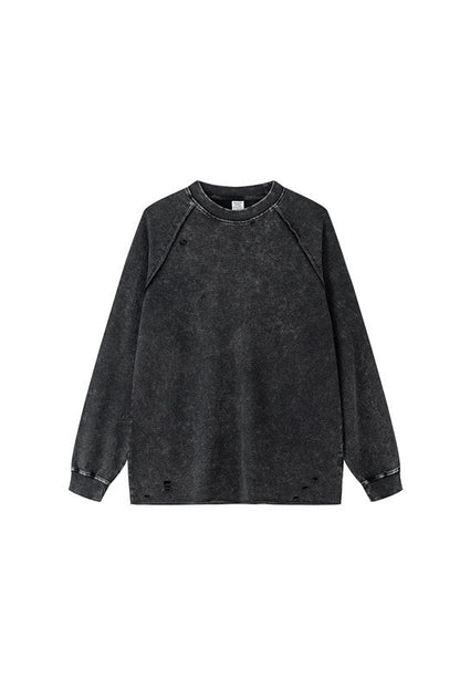 330GSM Raglan Long Sleeve Distressed Raw Hem Crew