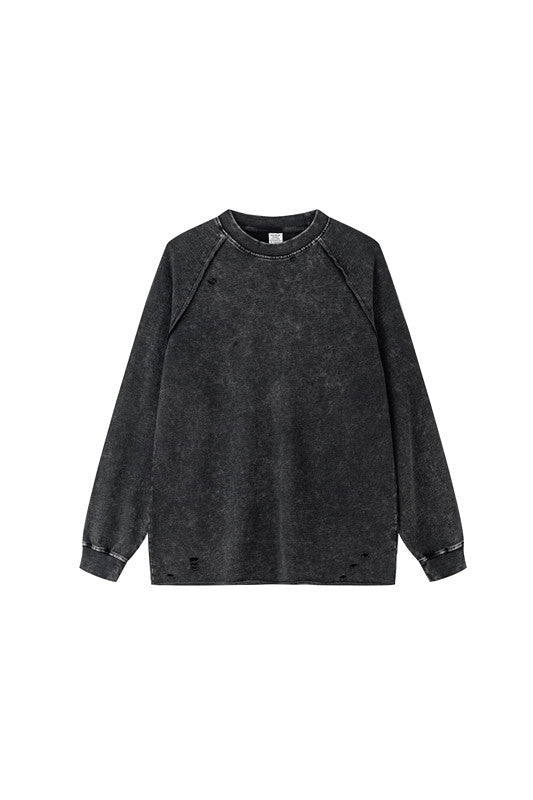 330GSM Raglan Long Sleeve Distressed Raw Hem Crew
