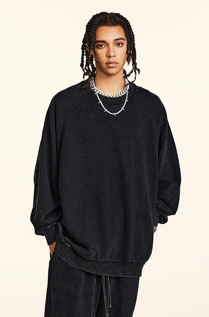 100% Cotton 380GSM Gradient Washed Long Sleeve Crew
