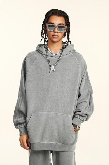 410GSM Stripe Side Pigment Dyed Hoodie