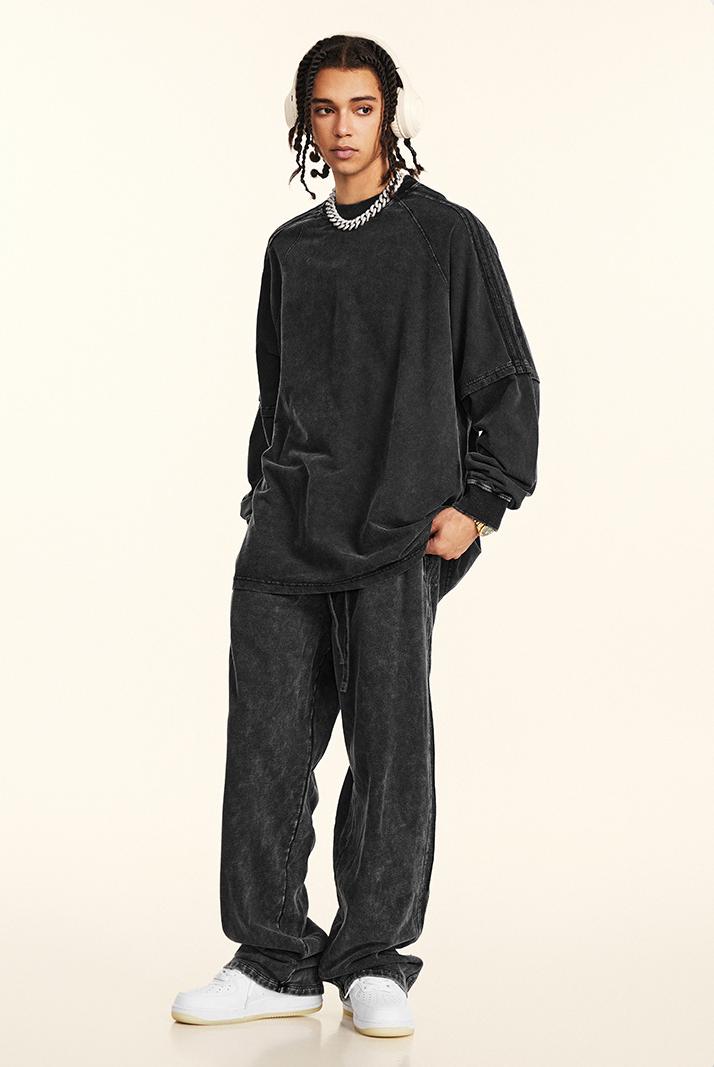 260GSM Stripe Side Pigment dyed Long Sleeve Crew