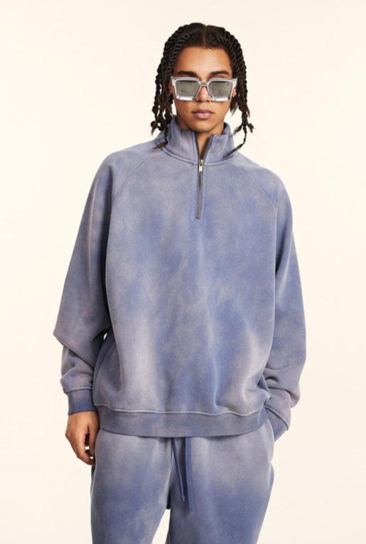 332GSM Spray Washed Raglan Sleeve 1/4 Zip Sweatshirt