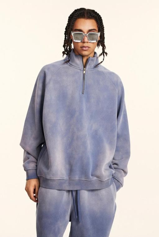 332GSM Spray Washed Raglan Sleeve 1/4 Zip Sweatshirt
