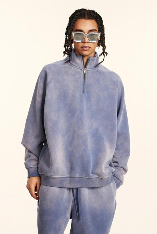 332GSM Spray Washed Raglan Sleeve 1/4 Zip Sweatshirt