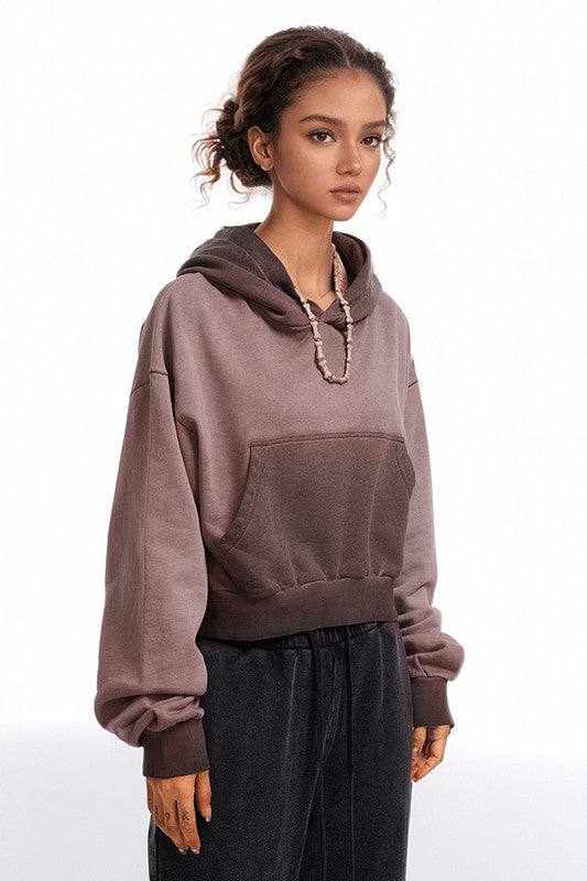380GSM Gradient Washed Crop Hoodie