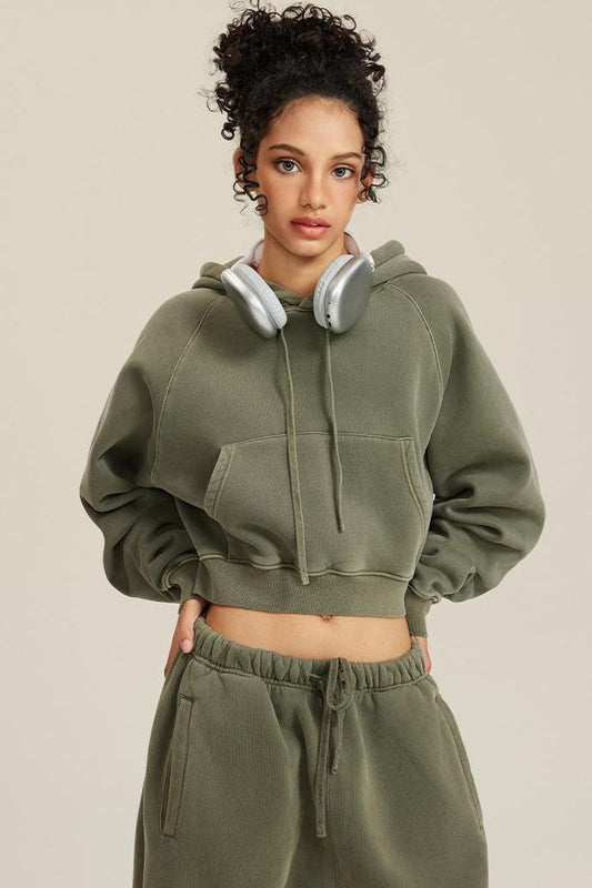 Fleece Pigment Dyed Crop Hoodie