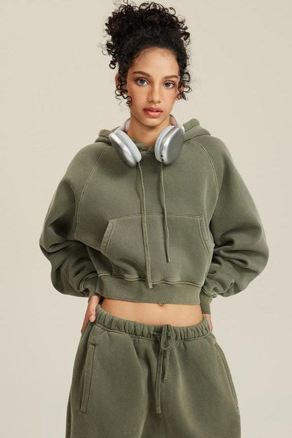 Fleece Pigment Dyed Crop Hoodie