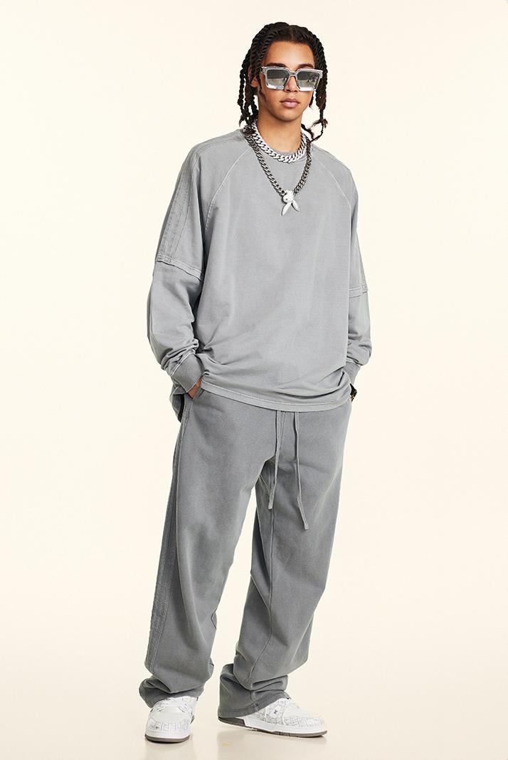 260GSM Stripe Side Pigment dyed Long Sleeve Crew