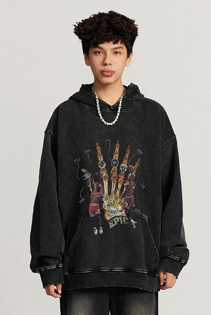 420GSM Over Pocket Printed Vintage Washed Hoodie