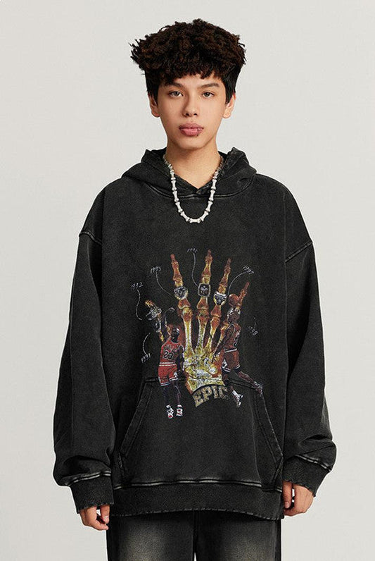 420GSM Over Pocket Printed Vintage Washed Hoodie