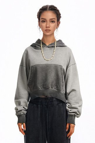 380GSM Gradient Washed Crop Hoodie