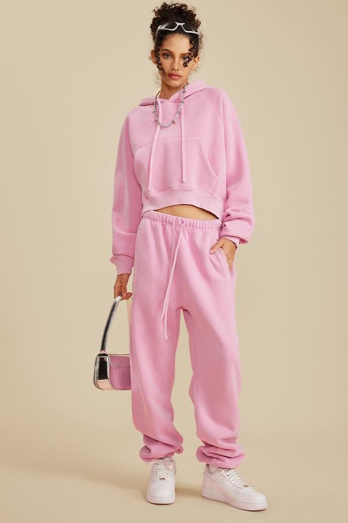 Fleece Pigment Dyed Crop Hoodie