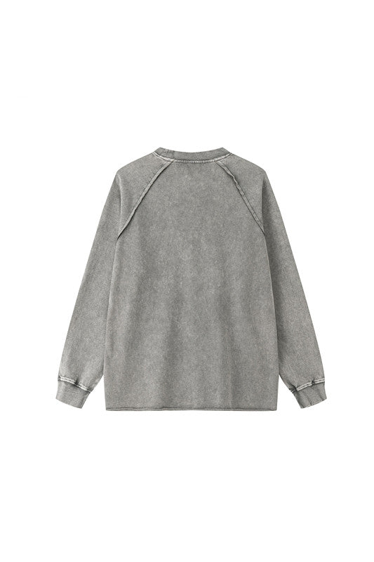 330GSM Raglan Long Sleeve Distressed Raw Hem Crew