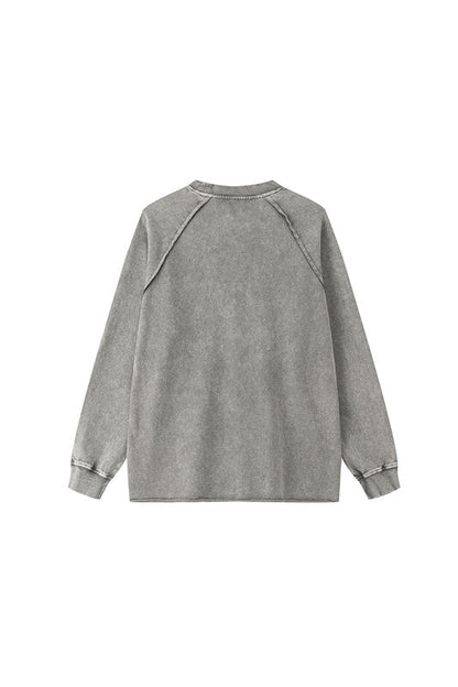 330GSM Raglan Long Sleeve Distressed Raw Hem Crew