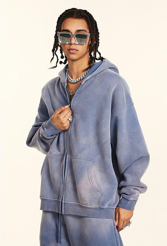 332GSM Spray Washed Fleece Zipper Hoodie