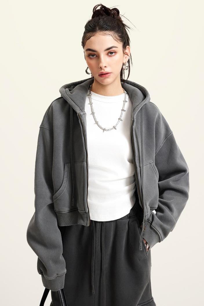 Washed Fleece Zipper Jacket