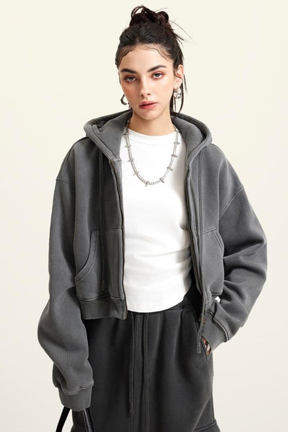 Washed Fleece Zipper Jacket