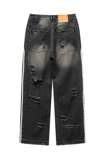 405GSM Distressed Stripe Washed Jeans