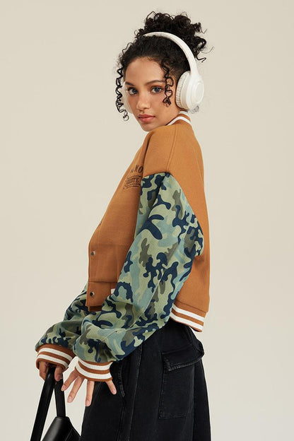 Camo Sleeve Baseball Jacket
