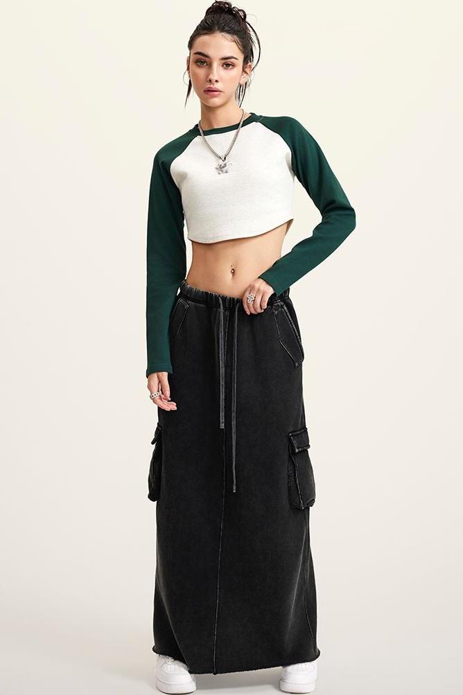 Contrast Sleeve Crop Crew