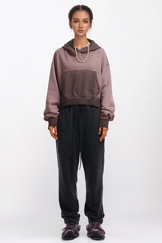 380GSM Gradient Washed Crop Hoodie