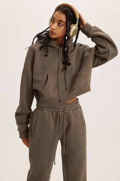 Basic Fleece Crop Hoodie