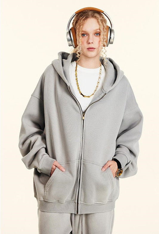 332GSM Spray Washed Fleece Zipper Hoodie
