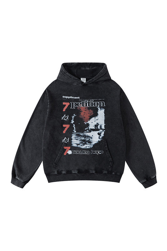 420GSM Over Pocket Printed Washed Hoodie