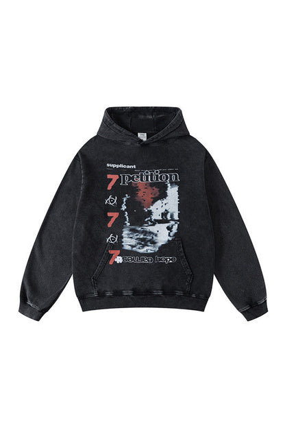 420GSM Over Pocket Printed Washed Hoodie