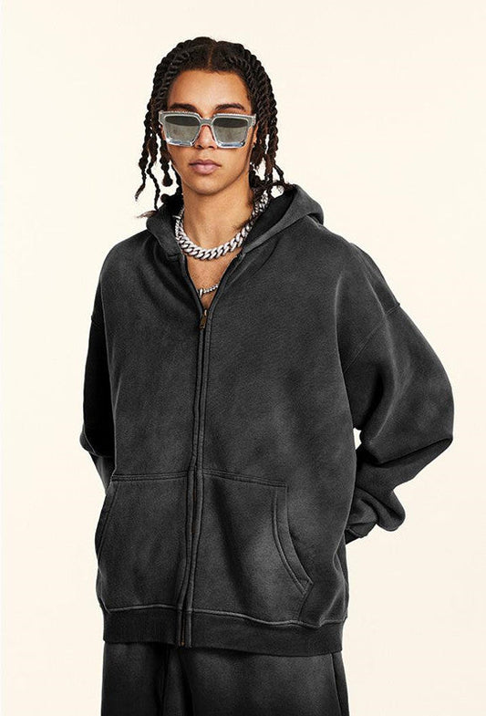 332GSM Spray Washed Fleece Zipper Hoodie