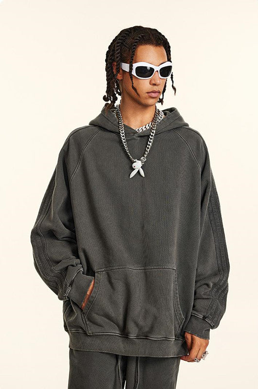 410GSM Stripe Side Pigment Dyed Hoodie