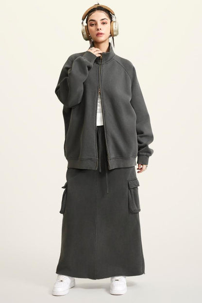 Washed Fleece Zipper Jacket
