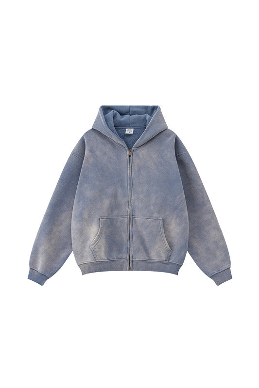 332GSM Spray Washed Fleece Zipper Hoodie