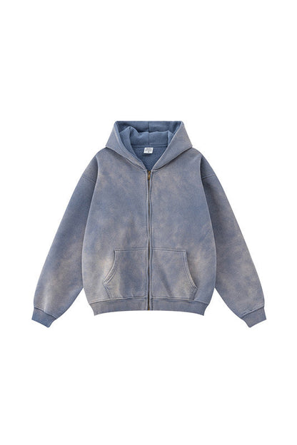 332GSM Spray Washed Fleece Zipper Hoodie