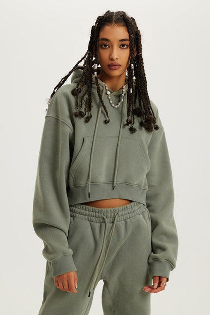 Basic Fleece Crop Hoodie