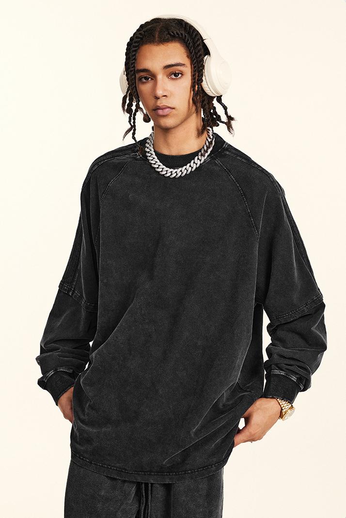 260GSM Stripe Side Pigment dyed Long Sleeve Crew