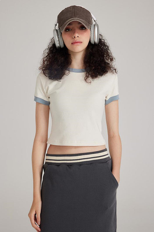 220GSM Color Contrast Crop Tee