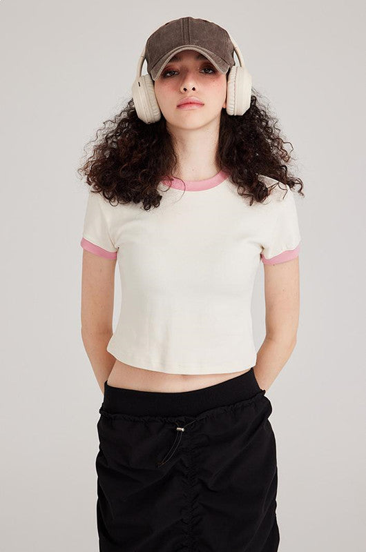 220GSM Color Contrast Crop Tee
