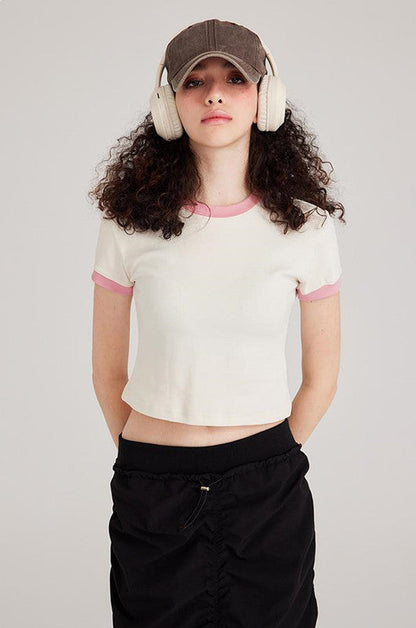 220GSM Color Contrast Crop Tee