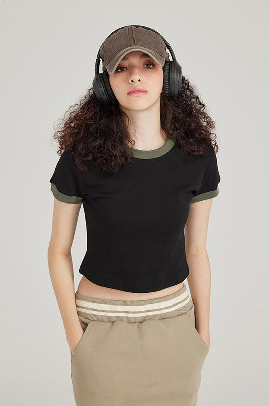 220GSM Color Contrast Crop Tee