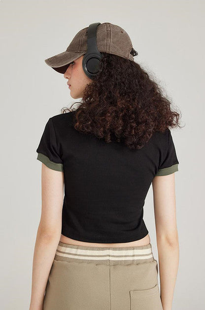 220GSM Color Contrast Crop Tee