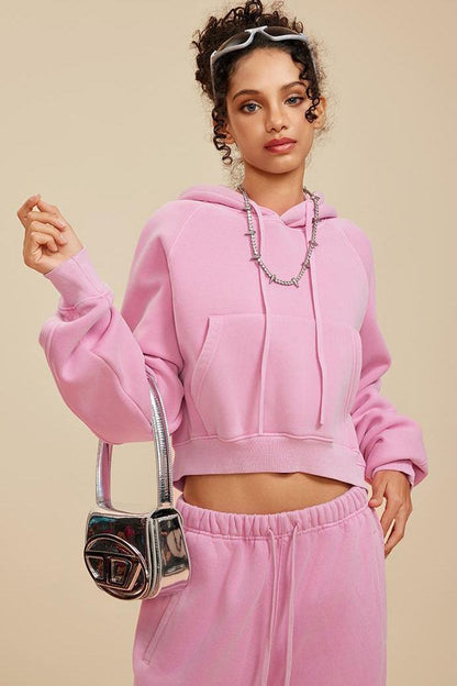 Fleece Pigment Dyed Crop Hoodie