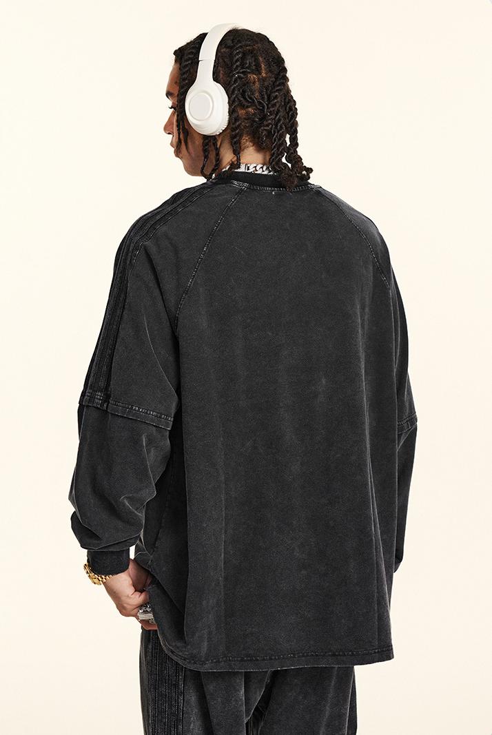 260GSM Stripe Side Pigment dyed Long Sleeve Crew