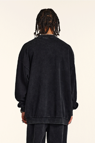 100% Cotton 380GSM Gradient Washed Long Sleeve Crew