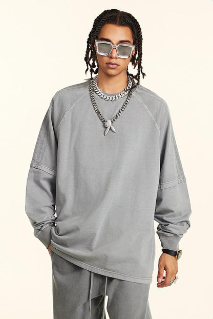 260GSM Stripe Side Pigment dyed Long Sleeve Crew