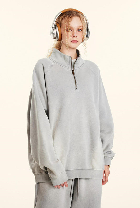 332GSM Spray Washed Raglan Sleeve 1/4 Zip Sweatshirt