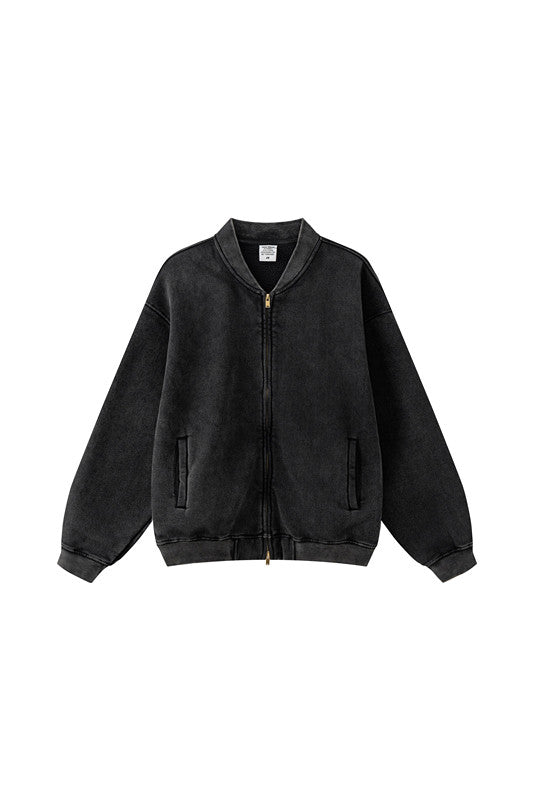 332GSM Fleece Washed Black Zipper Jacket